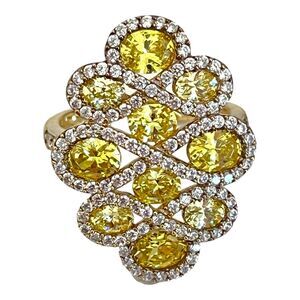 Vintage 1980s Uncas Yellow CZ Cluster Ring Sterling Silver Gold Plated - 5J
